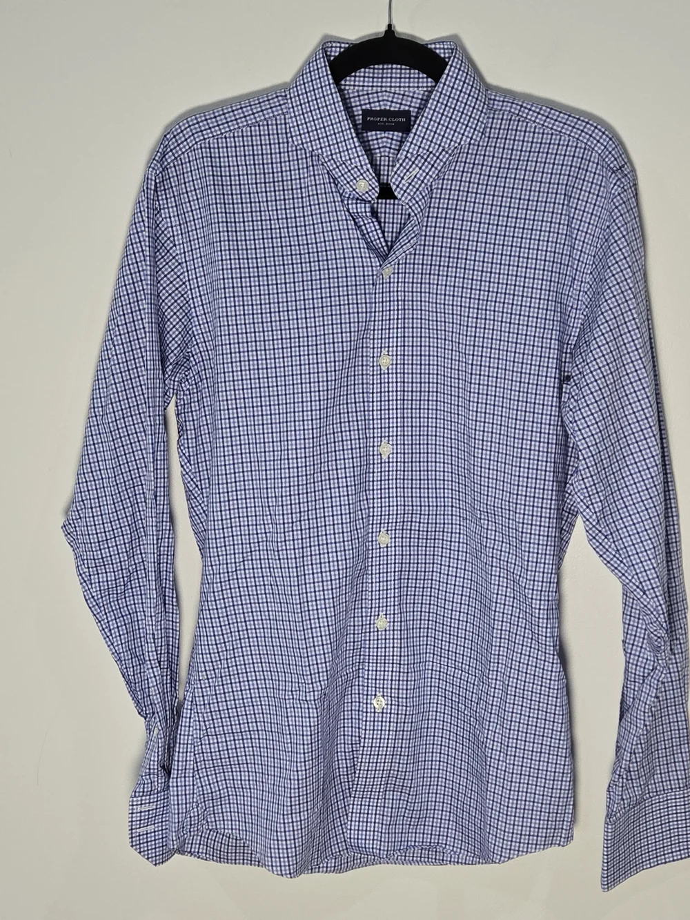 Proper Cloth Sz 15.5 Button-Down Blue Micro-Check Shirt - Picture 1 of 7